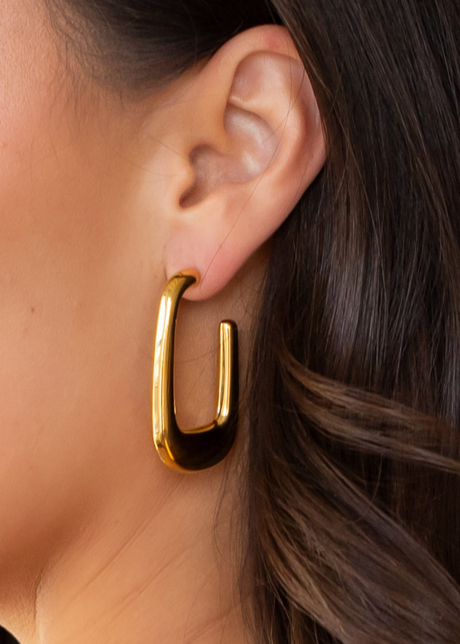 Luxe Gold Bubble Rectangle Hoops