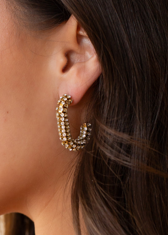 Luxe Gold Rhinestone Rounded Hoops