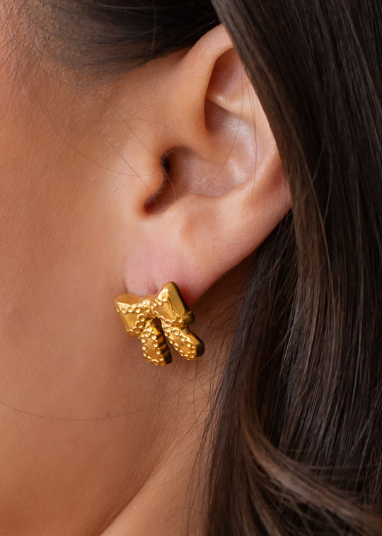 Luxe Gold Textured Bow Earrings