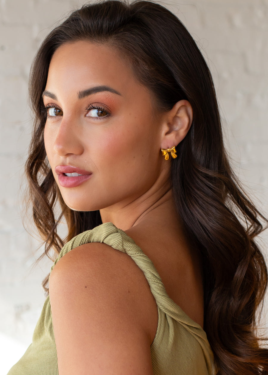 Luxe Gold Textured Bow Earrings