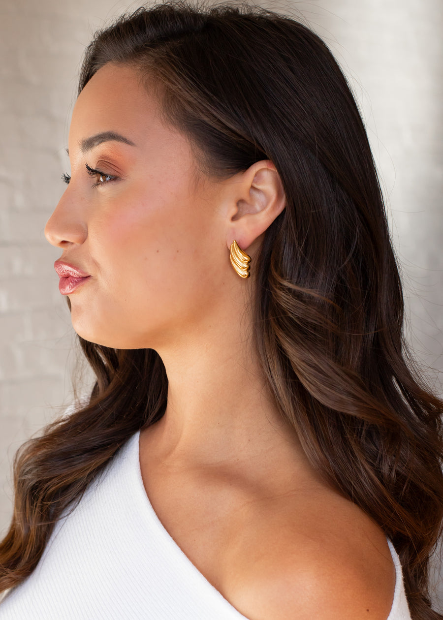 Luxe Gold Triple Stacked Bold Earrings