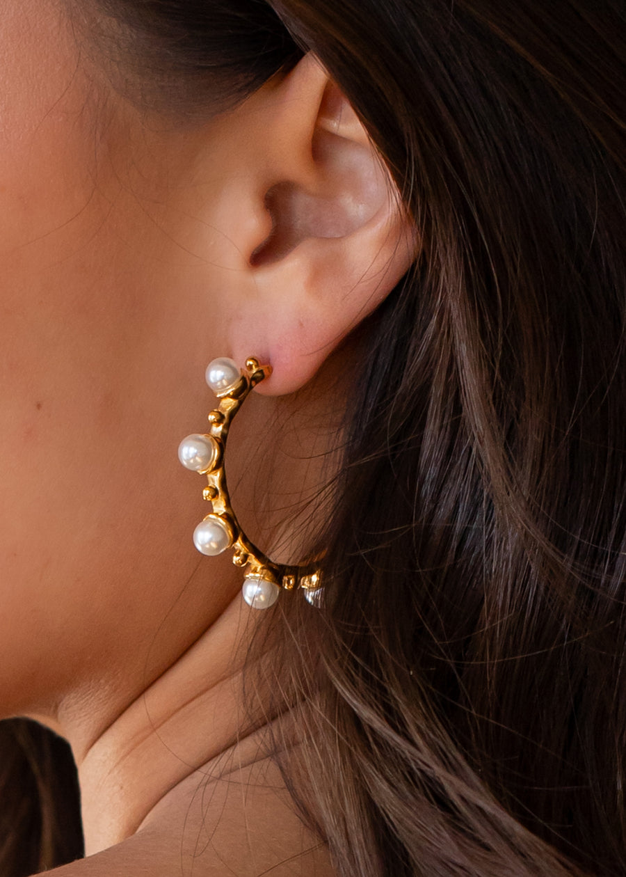 Luxe Gold Pearl Statement Hoops