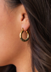 Luxe Gold & Green Hoop Earrings