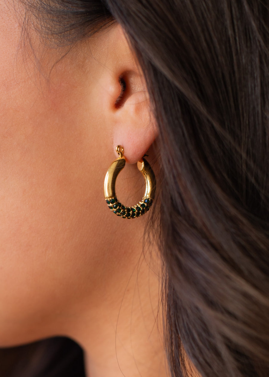 Luxe Gold & Green Hoop Earrings