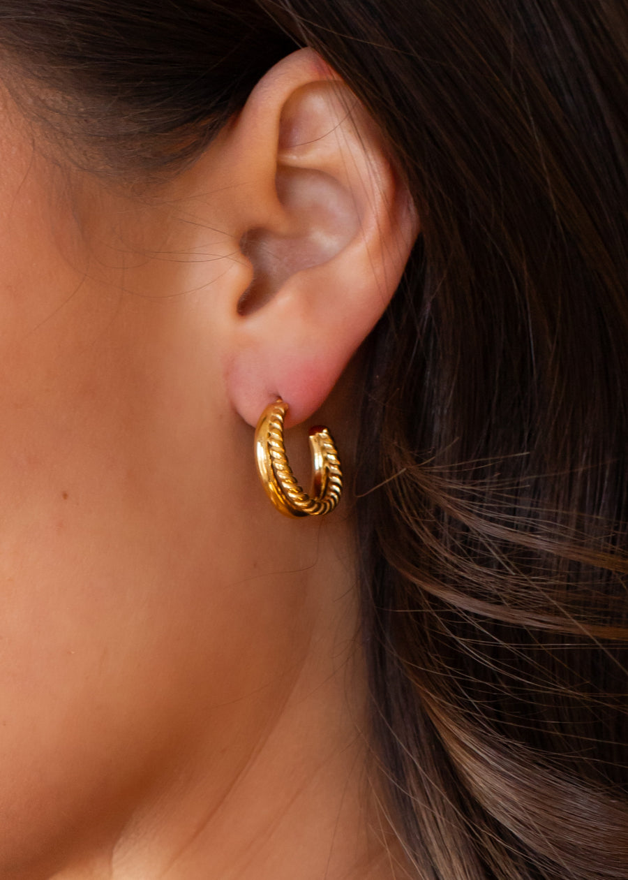 Luxe Gold Textured Double Hoops