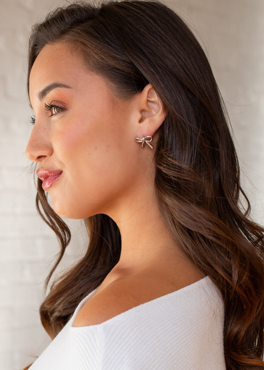 Luxe Silver Bow Stud Earrings