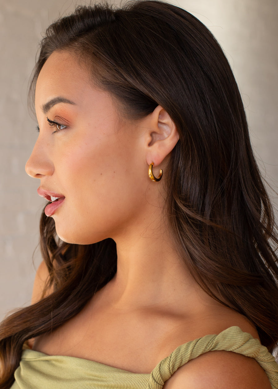 Luxe Gold Rhinestone Stars Hoops