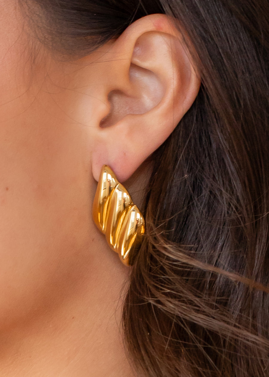 Luxe Gold Triple Stacked Statement Earrings