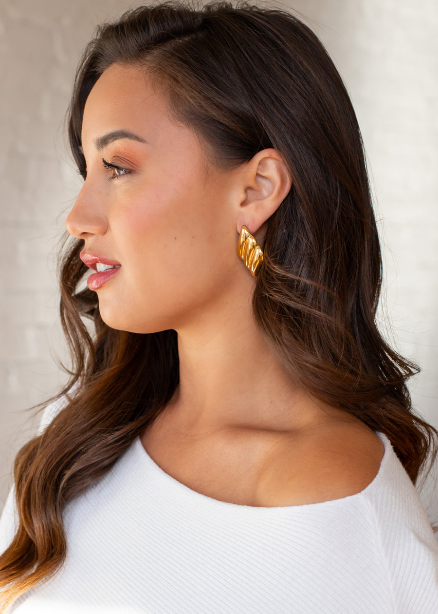 Luxe Gold Triple Stacked Statement Earrings