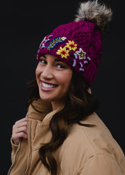 Porsha Luxe Embroidered Pom Hat