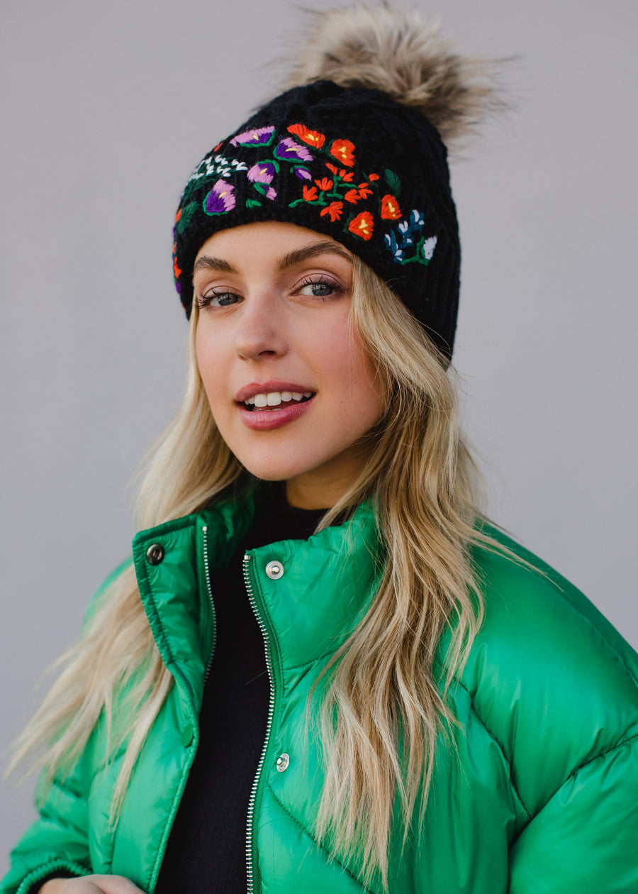 Dahlia Luxe Embroidered Pom Hat