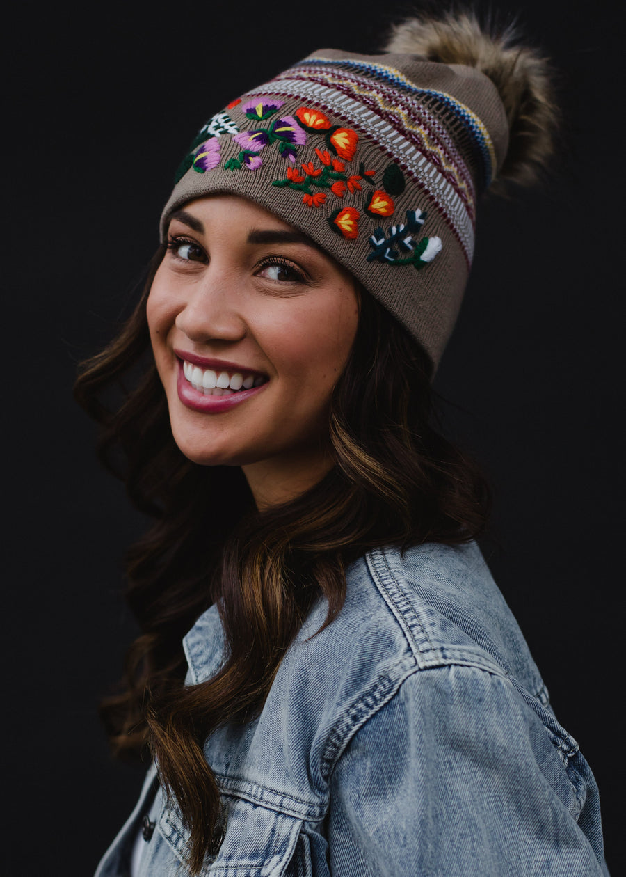 Liana Luxe Embroidered Pom Hat