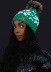 snowflake green hat womens pom