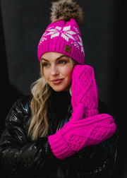 hot pink and white winter hat