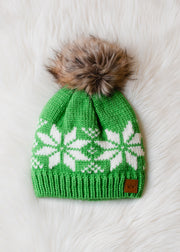 bright green winter hat with pom