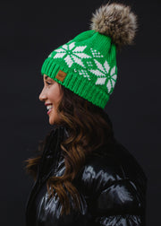 bright green pattern pom hat