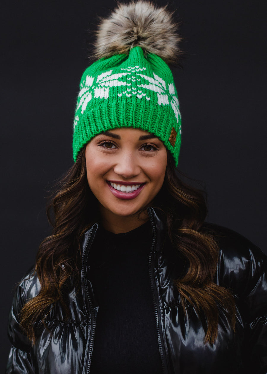 snowflake green knit hat