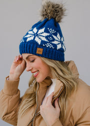 snowflake pattern blue hat