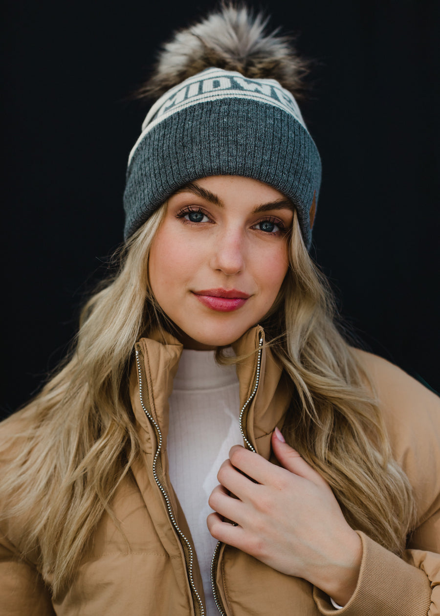 gray midwest pom detail hat