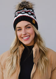 black white and rust winter hat