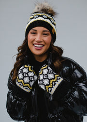 black white and yellow womens knit hat
