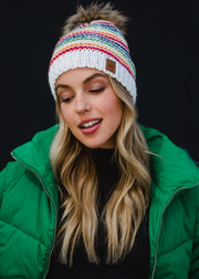 Calypso Striped Pom Hat