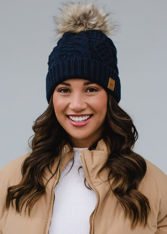navy cable knit hat