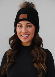 Rock N' Roll Patch Pom Hat - Black