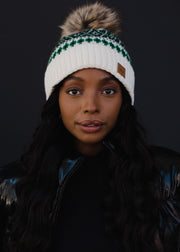 green and white pom womens hat