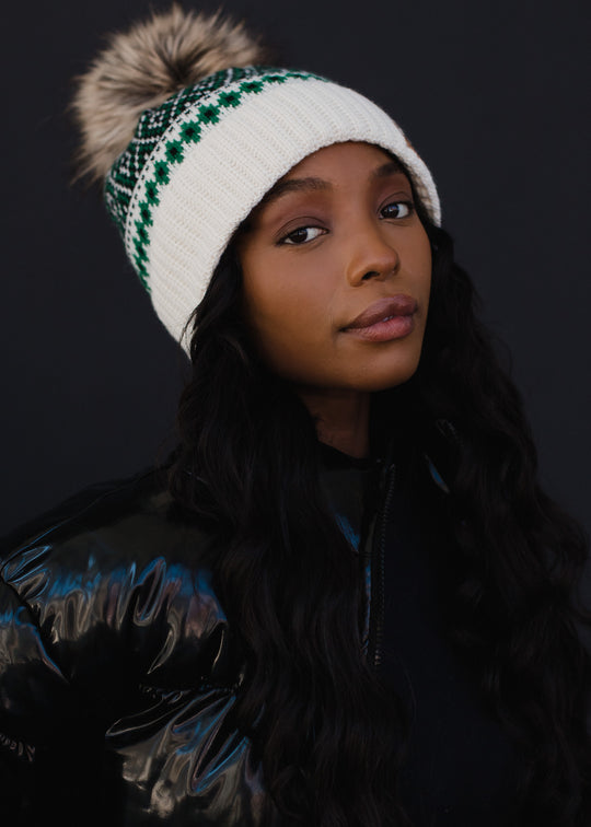 green and white hat