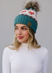 Fox Pattern Pom Hat - Blue