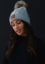 Rock N' Roll Patch Pom Hat - Gray