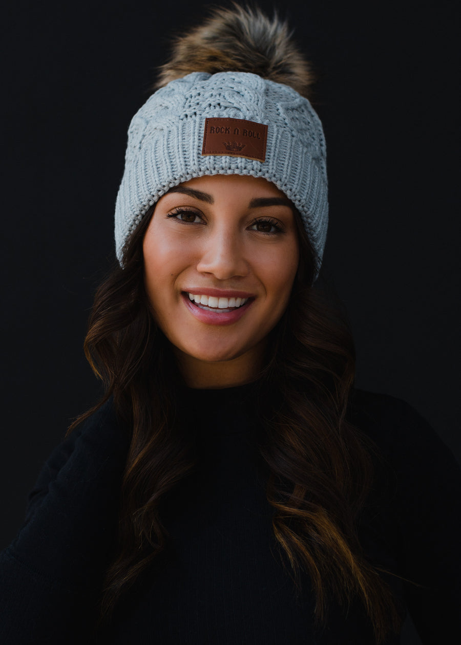 Rock N' Roll Patch Pom Hat - Gray