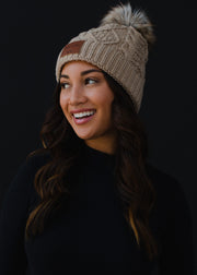 Rock N' Roll Patch Pom Hat - Tan