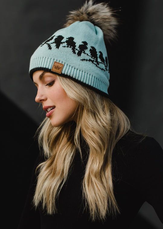 blue knit bird hat