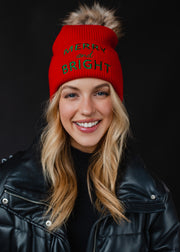 Merry & Bright Pom Hat - Red & Green