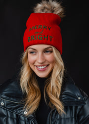 Merry & Bright Pom Hat - Red & Green