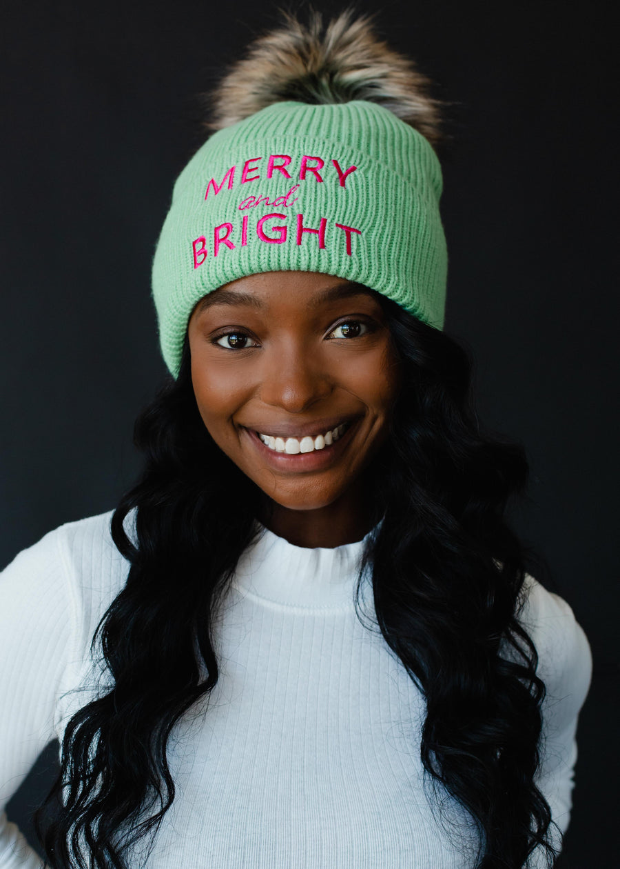 Merry & Bright Pom Hat - Mint