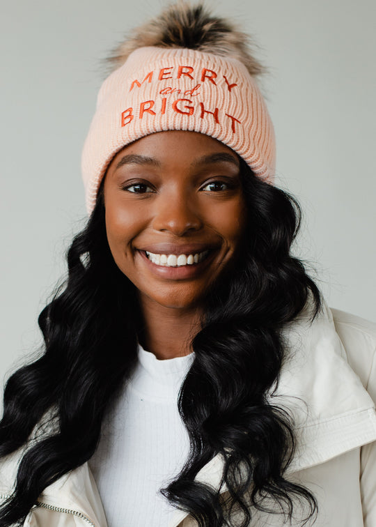 Merry & Bright Pom Hat - Blush