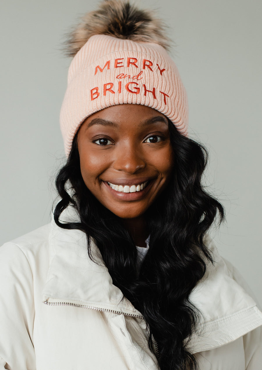 Merry & Bright Pom Hat - Blush