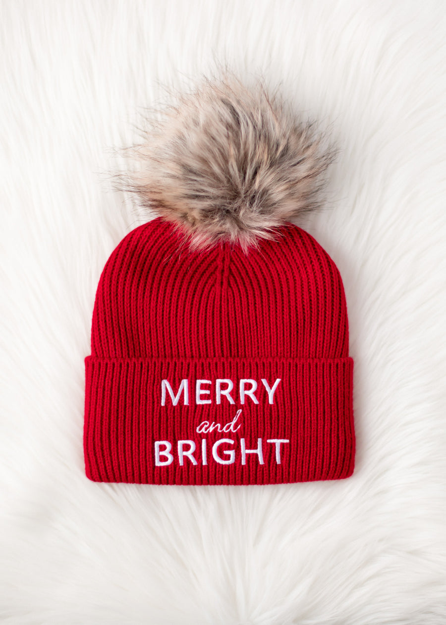 Merry & Bright Pom Hat - Red & White