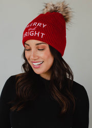 Merry & Bright Pom Hat - Red & White