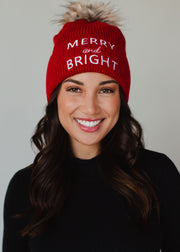 Merry & Bright Pom Hat - Red & White