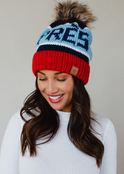 At The Chateau Pom Hat - Red & Navy