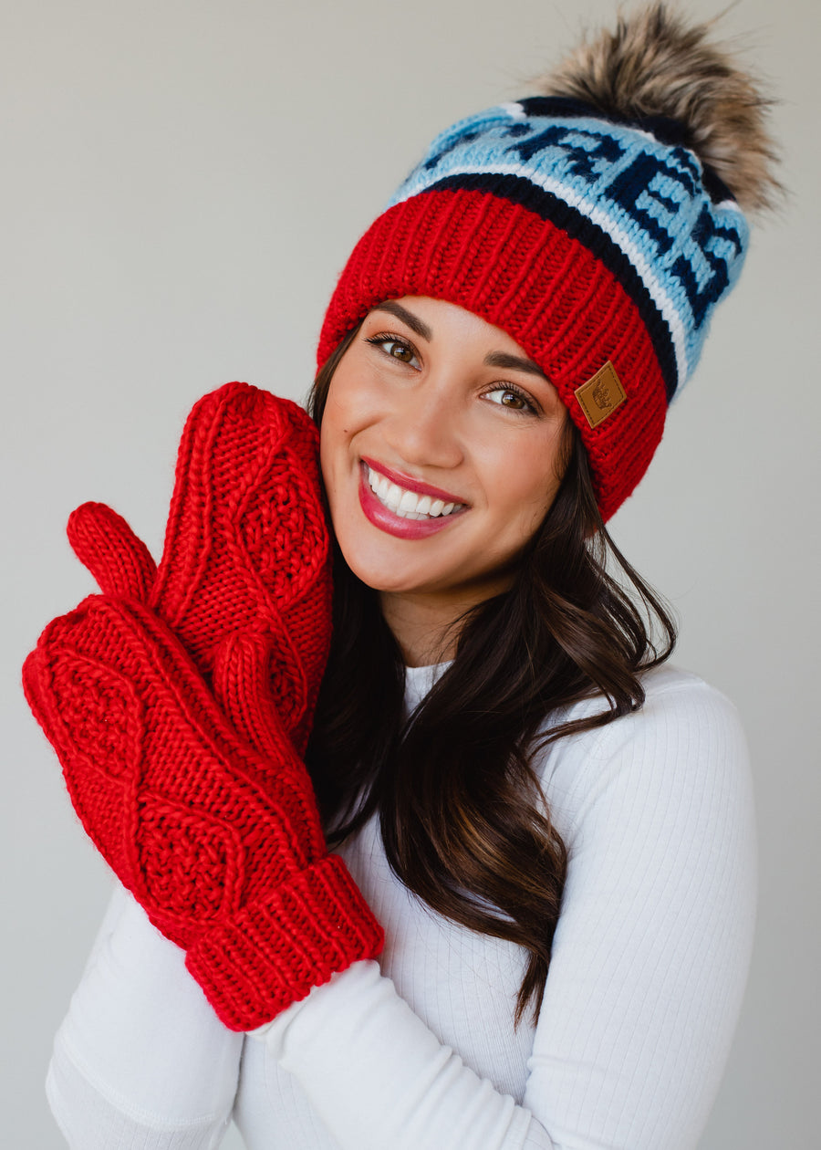 At The Chateau Pom Hat - Red & Navy