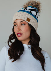 Penguin Patterned Pom Hat - Blue