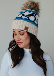 Penguin Patterned Pom Hat - Blue