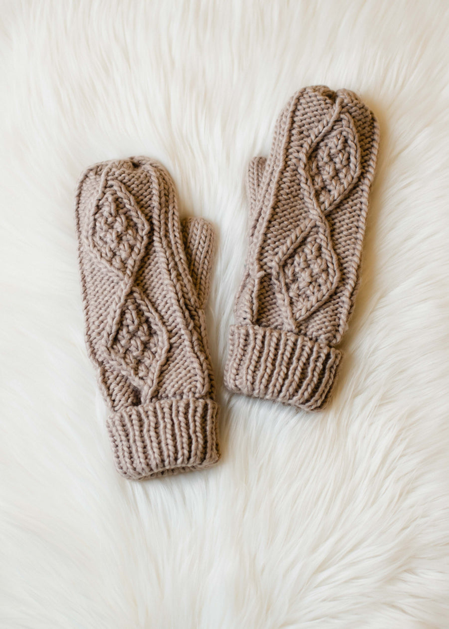 tan knit mittens