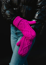 barbie pink cable knit mittens