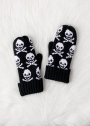 Skull Pattern Mittens - Black